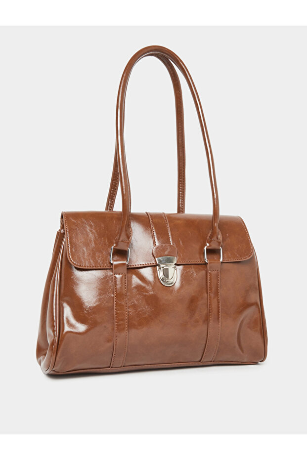Plain Push Lock Handbag with Double Handle