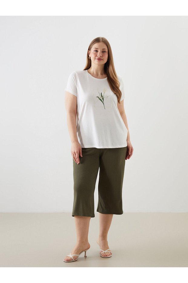 Lcwaikiki Classic Ecru Crew Neck Floral Women's T-Shirt