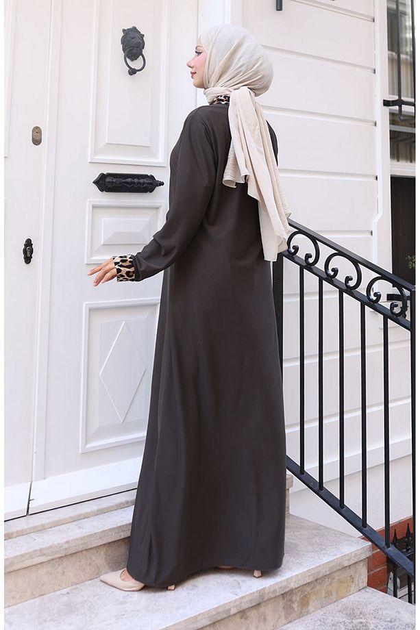Leopar Desenli Elbise 0119-02 Antrasit - 5