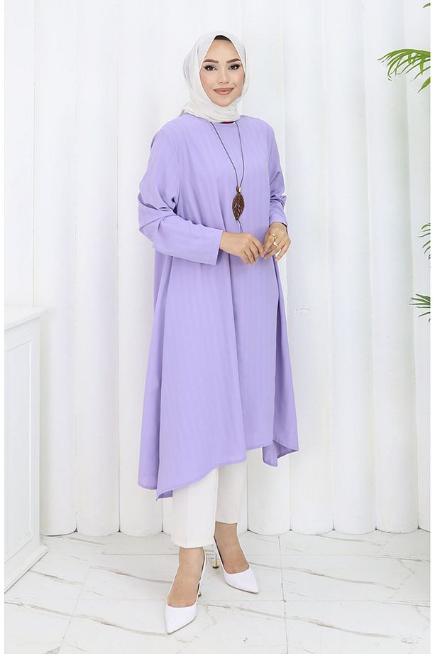 Krep Kumaş Salaş Tunik 1011-02 Lila - 2