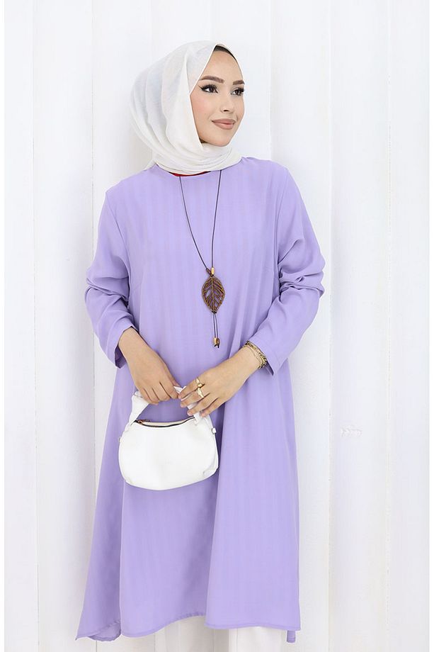 Krep Kumaş Salaş Tunik 1011-02 Lila - 3