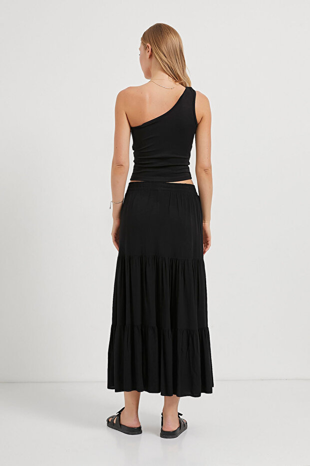 Kadın Aksesuar Tek Omuz Basic Siyah Dar Crop Bluz - 5