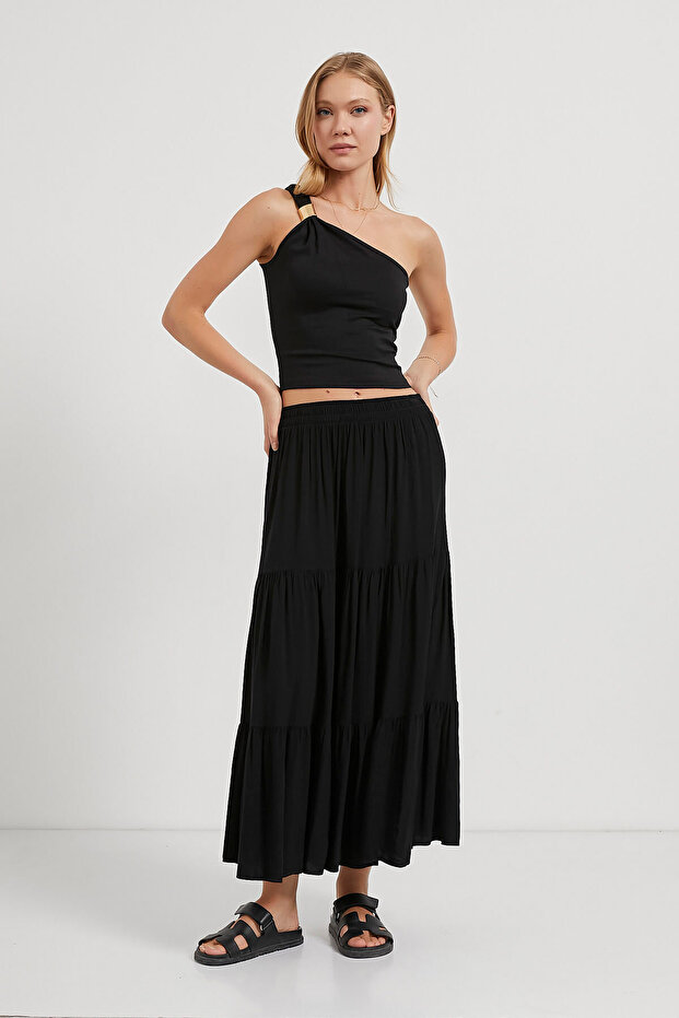 Kadın Aksesuar Tek Omuz Basic Siyah Dar Crop Bluz - 3