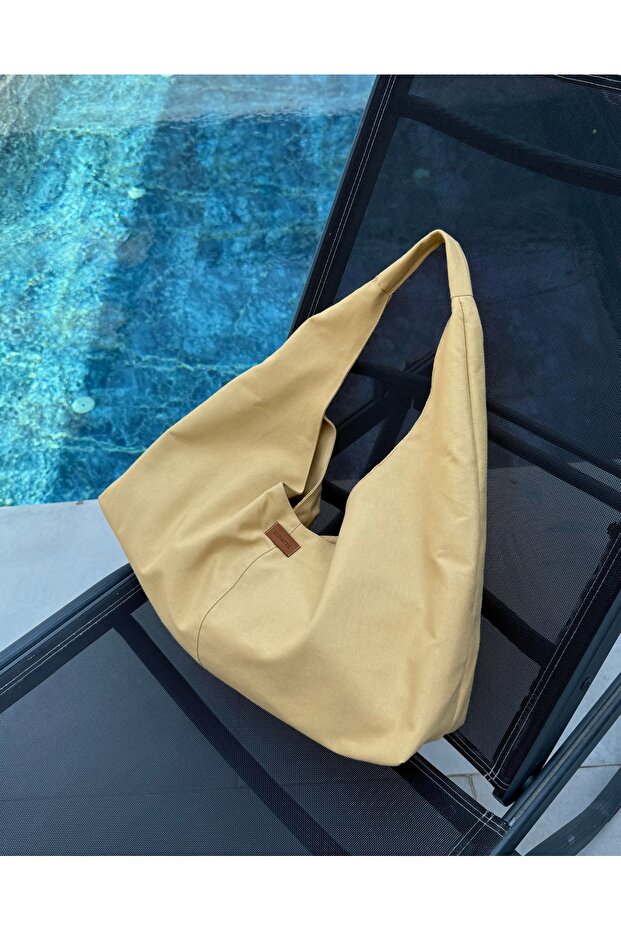 Mustard Fabric Tote Bag - Large Size - Waterproof Fabric - Women's Handbag and Shoulder Bag