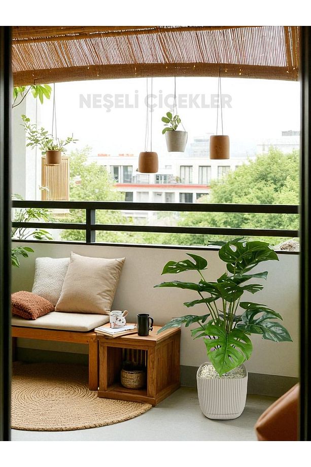 Yapay Ağaç Monstera Deve Tabanı Bitkisi 18 Yaprak 75cm Plastik Saksıda Yapay Salon Çiçeği Hediyelik - 4