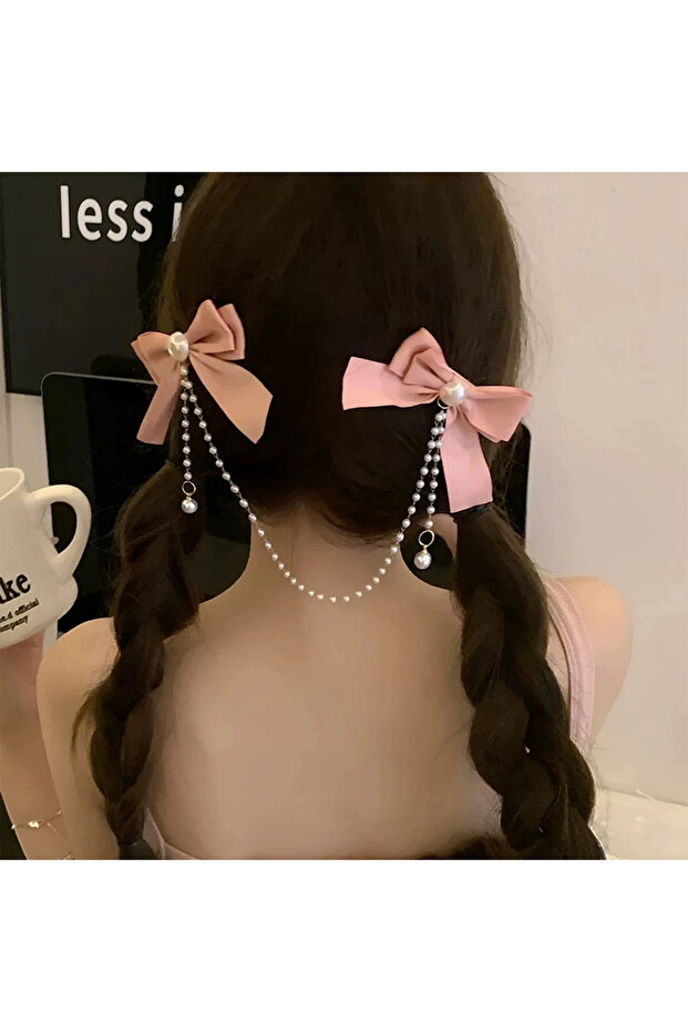 Pearl Dangle Ribbon Buckle Special Design Hair Clip Glpş-0972