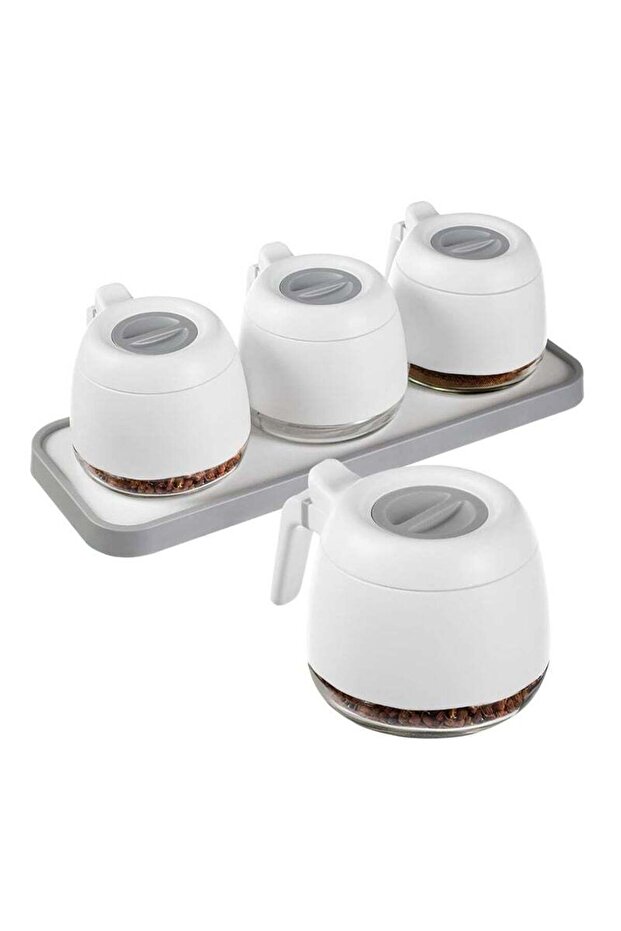 3-Piece Condiment Jars Set, 280ml/9.9oz, Airtight with Spoon Lids, for Salt and Sugar