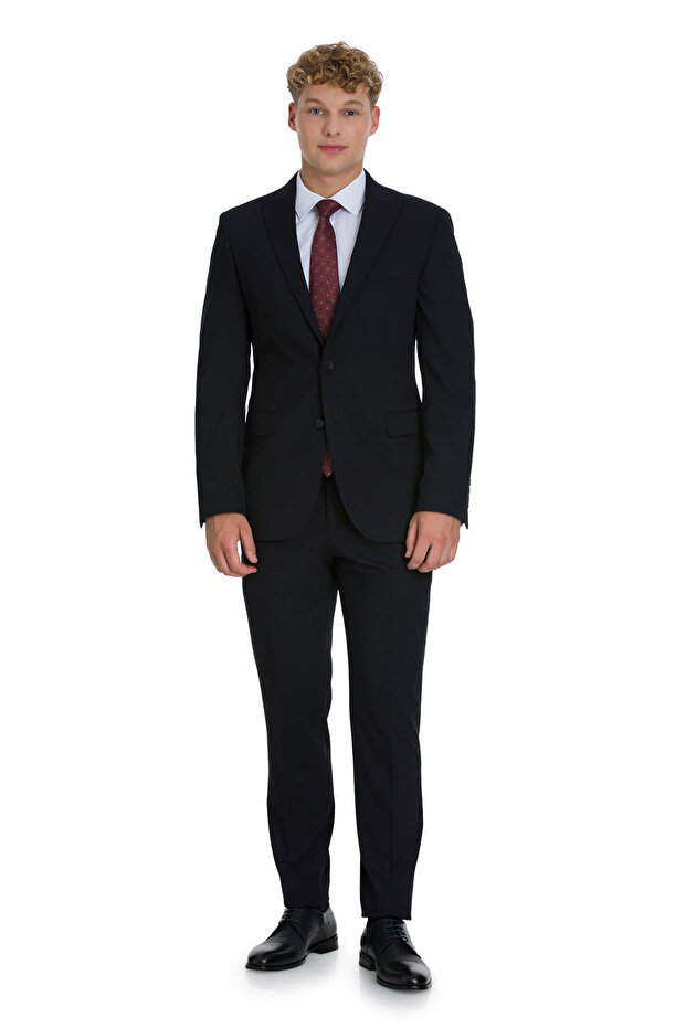 Navy Blue Slim Fit Pointed Collar Classic Suit