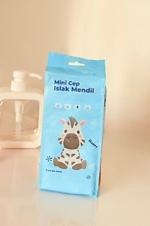 Sevimli Mini Cep Islak Mendil 1 Adet 8 Mini Paketli 64 Adet Mendil - 7