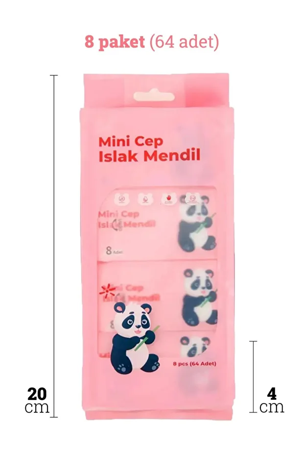 Sevimli Mini Cep Islak Mendil 1 Adet 8 Mini Paketli 64 Adet Mendil - 5