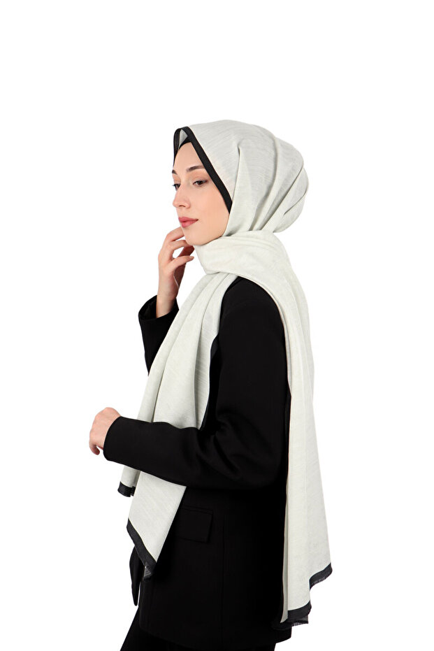 Ecru Monogram Pattern Silk Cotton Shawl - 1