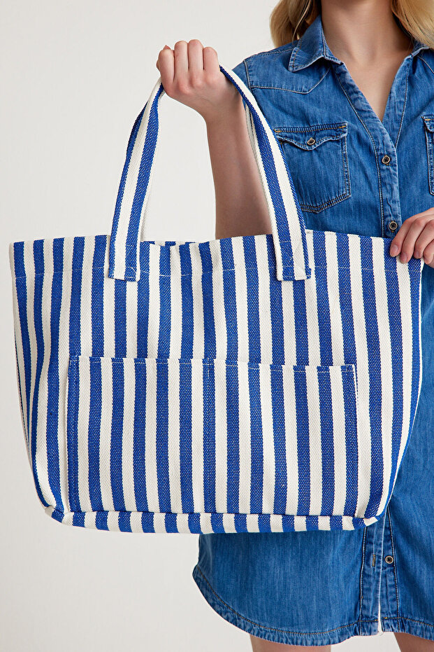 Premium Cotton Woven Women's Colorful Striped Beach Bag / Shoulder Bag