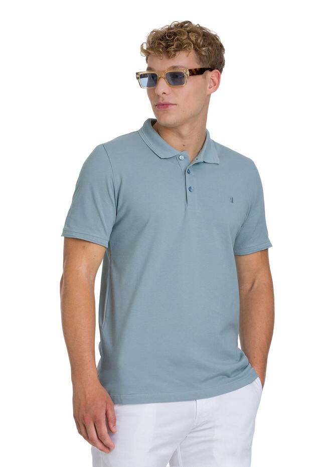 Blue Regular Fit 100% Cotton Polo Neck T-Shirt