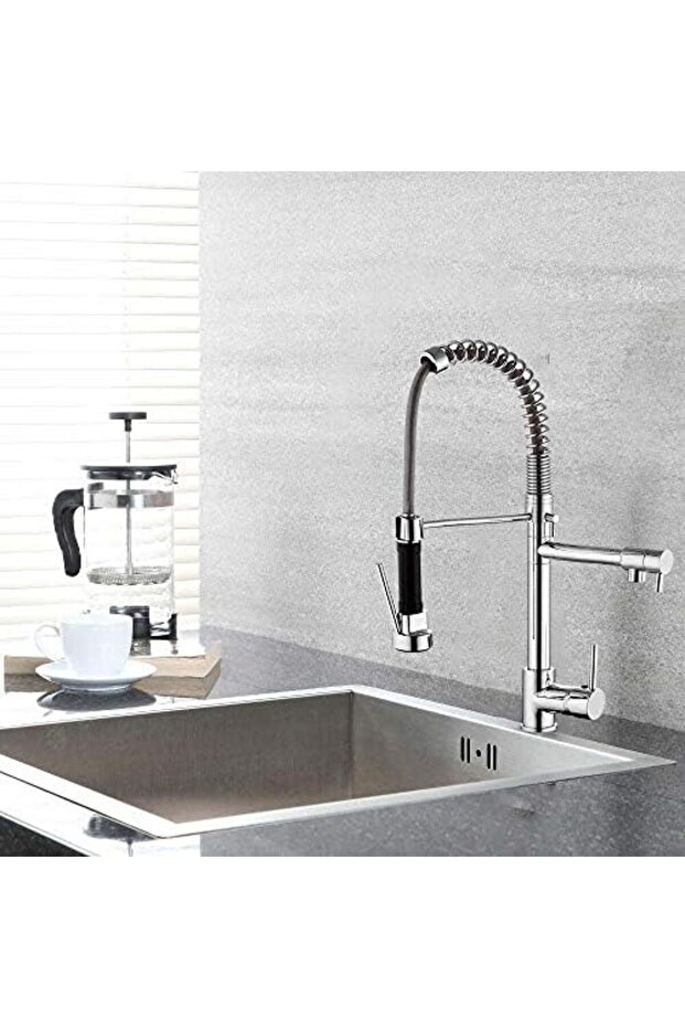 Deck Mounted Kitchen Mixer With Sprayer - Chrome Single Handle Pull Down - 5