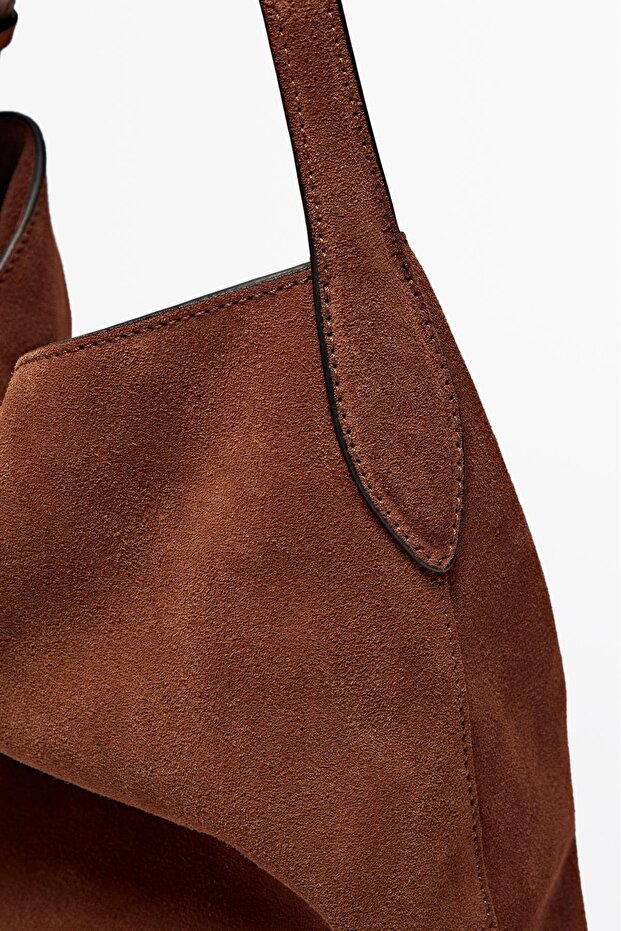 Kalın süet deri bucket çanta - 8