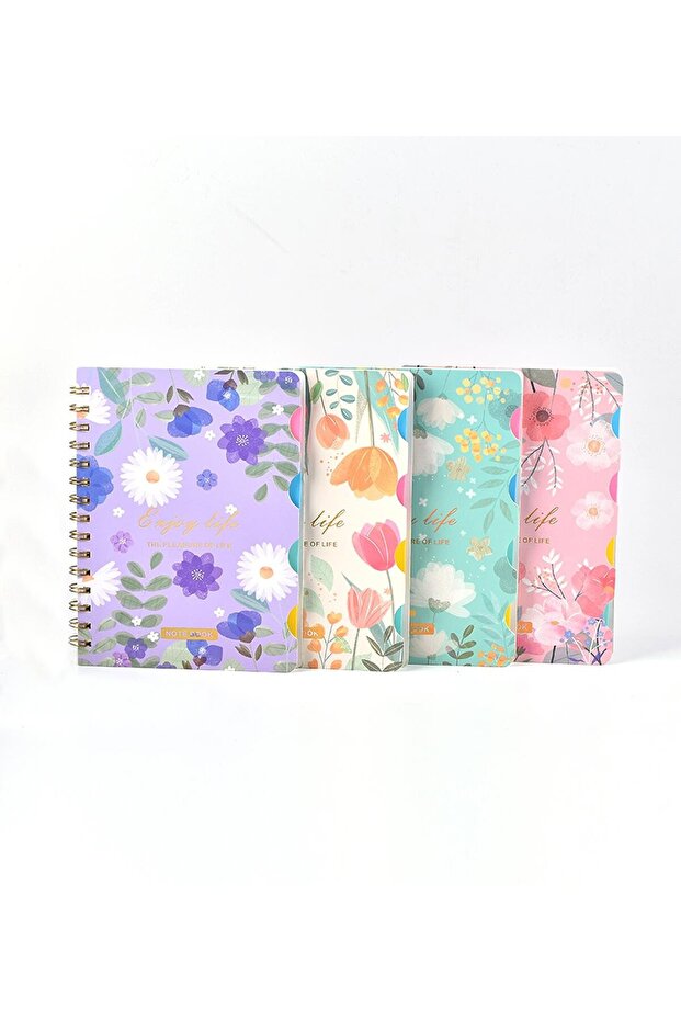 Colorful Flower Patterned Spiral Notebook with Compartments - 1