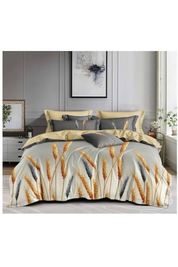 Double Bed Sheet Set, 6 Pieces, Multicolor, Wheat Pattern