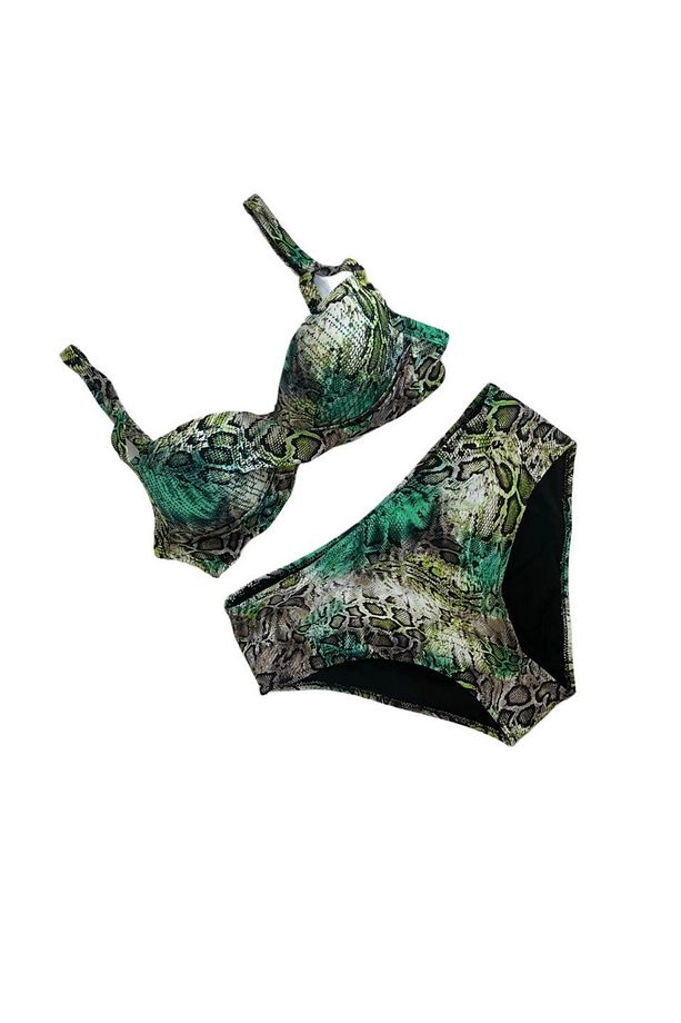 Kadın Yeşil Leopar Desenli Astarlı Büyük Beden Bikini Takımı HZL25S-LC25006 - 1