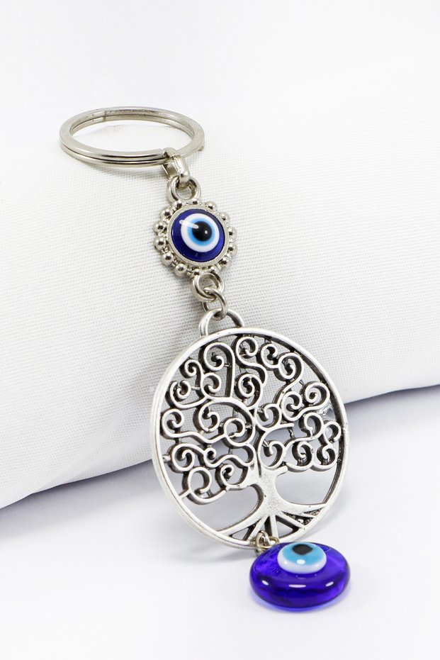 Handmade Glass Evil Eye Beaded Tree of Life Keychain, Gift Evil Eye Bag Ornament