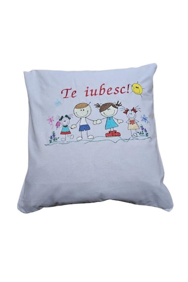 Fata de perna brodata "TE IUBESC" ARIALE, 40x40cm, bumbac ranforce, Multicolor