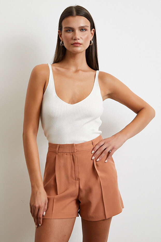 Piliseli Cepli Şort Kiremit - 1