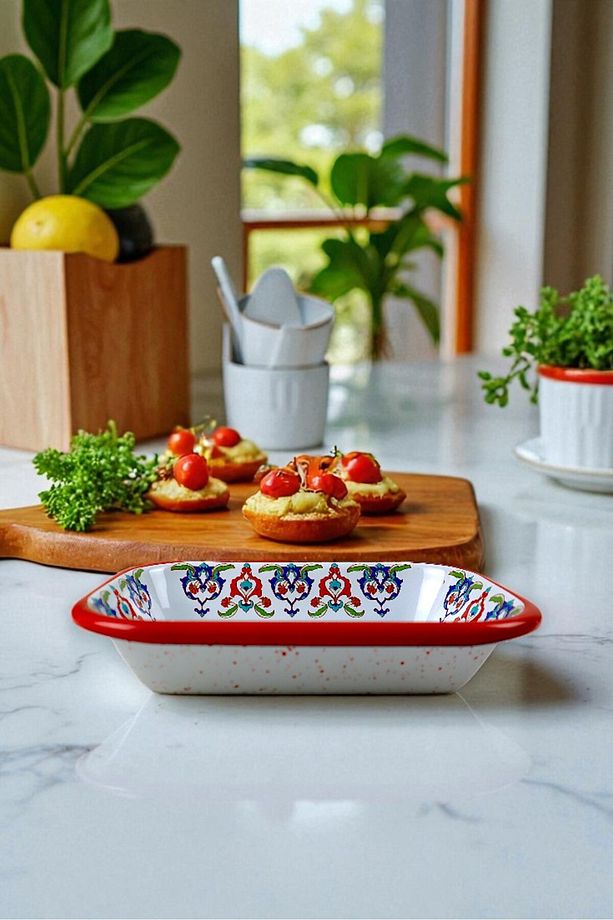 13 No Emaye Dörtgen Tabak Meze Kahvaltılık Kamp Piknik - 6