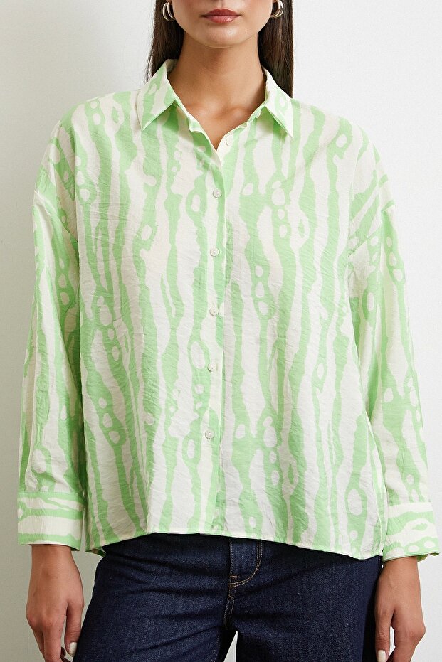 Zebra Pattern Modal Shirt Green - 5