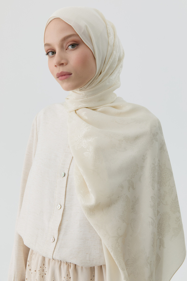 Nevgül Jakar Naturel Şal - Ekru - 3