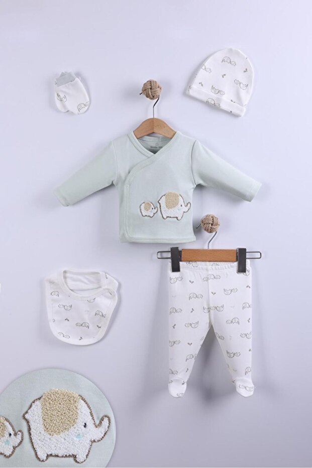 Cotton Printed 5-Piece Hospital Discharge Set (5 Piece Bodysuit Set)