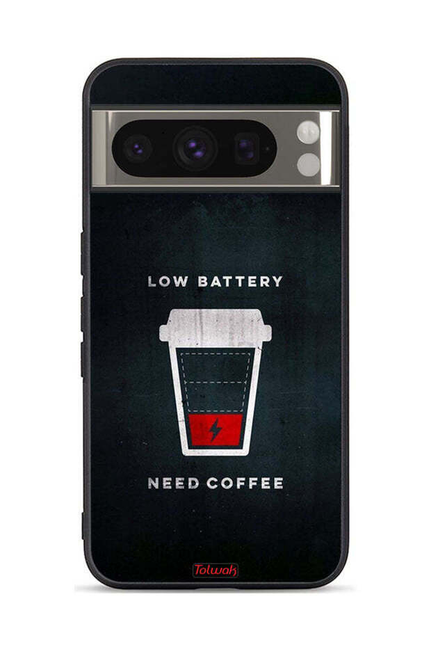 Google Pixel 8 Pro Protective Case Cover Low Battery Need Coffee