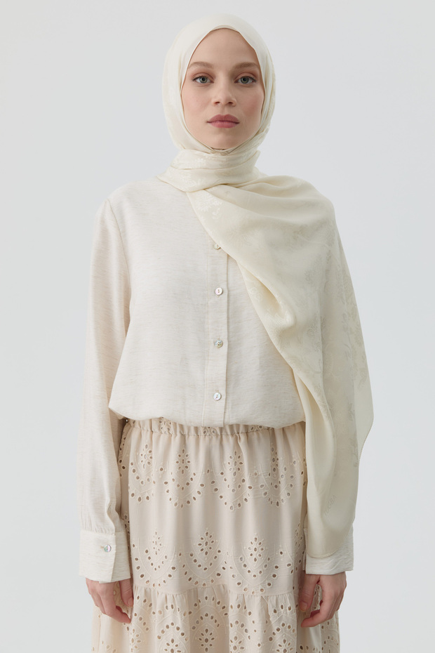 Nevgül Jakar Naturel Şal - Ekru - 1
