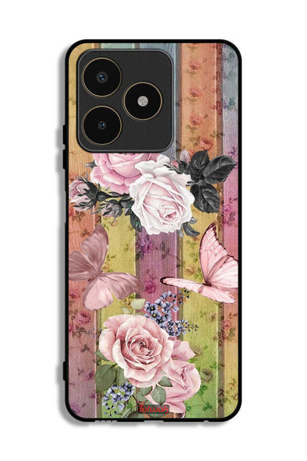 Realme C53 Protective Case Cover Peach Butterflies And Roses