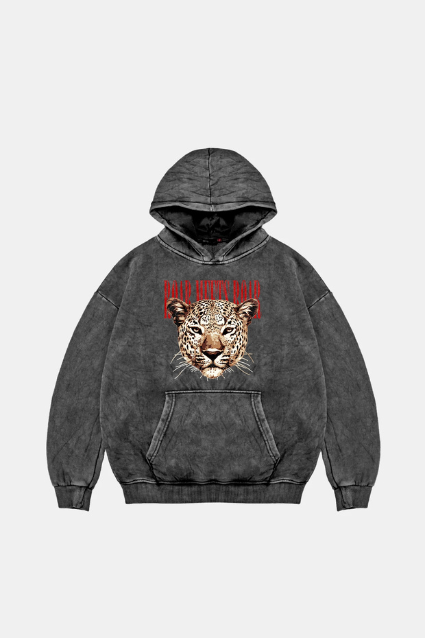 Roar Meets Printed Washable Black Hoodie