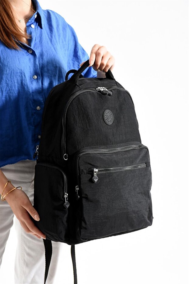 Bolsas 1094 Waterproof Imported Crinkle Fabric School and Daily Backpack with Laptop Compartment Black