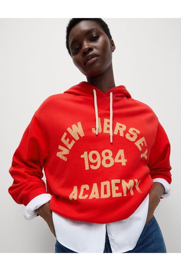 Pamuklu Sloganlı Kapüşonlu Sweatshirt - 1