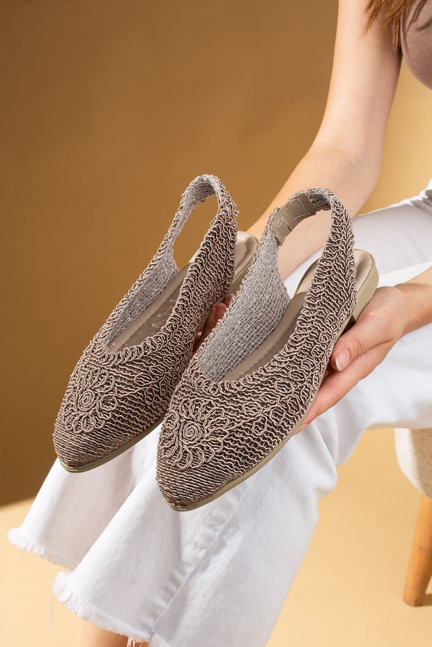 Open Women's Ballerina Sandals with Elastic Back, Knitted for Daily Wear