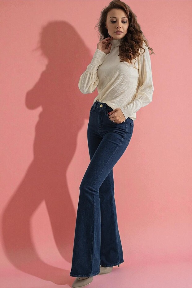 Riya Spanish Leg Colorfast Dark Blue Stretchy High Waist Denim Pants