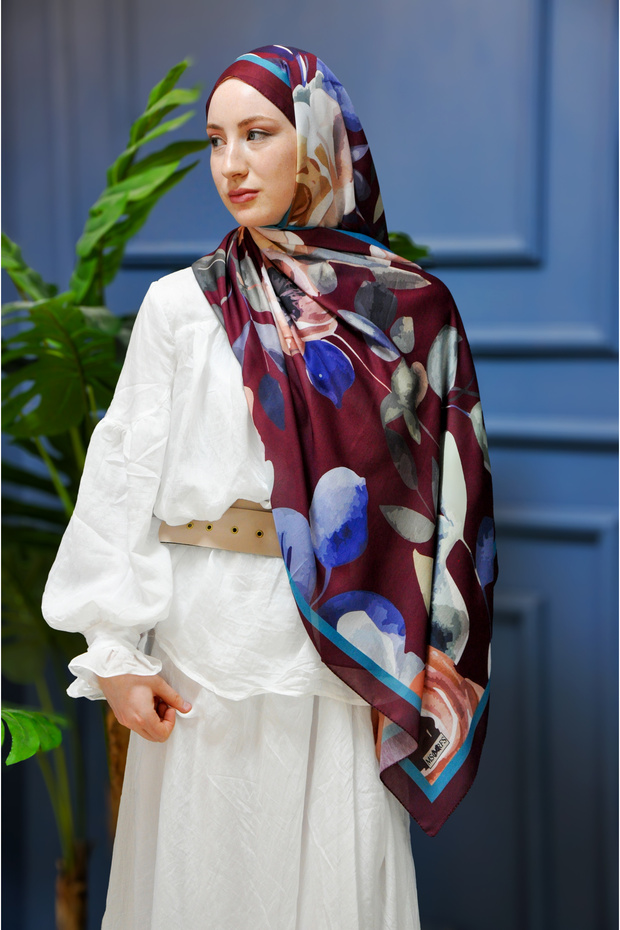 Iris Pattern Cotton Voile Silk Shawl - 2