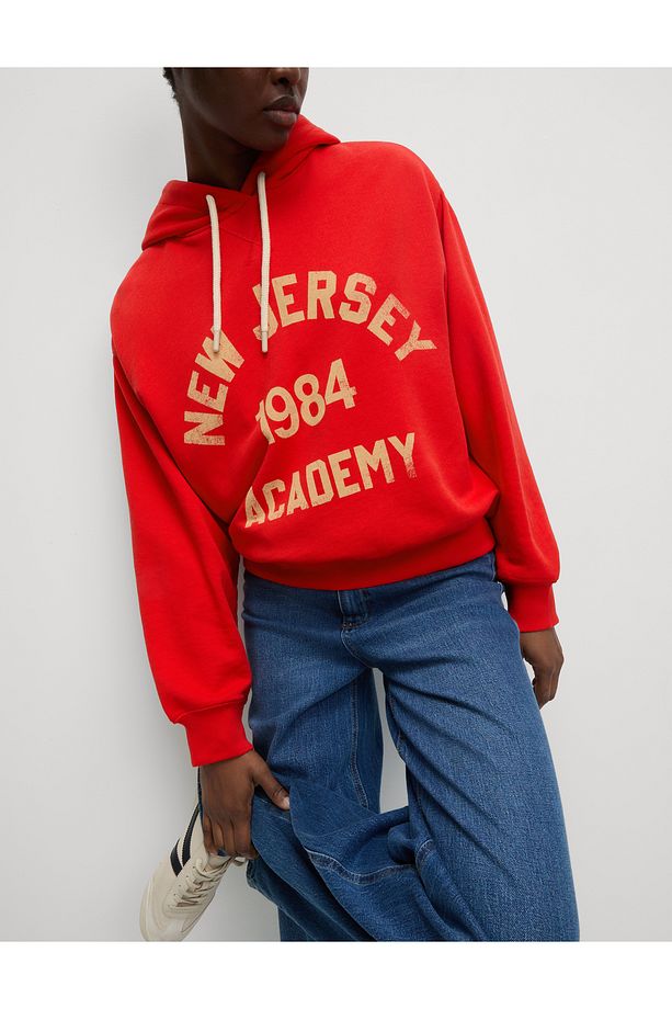 Pamuklu Sloganlı Kapüşonlu Sweatshirt - 2