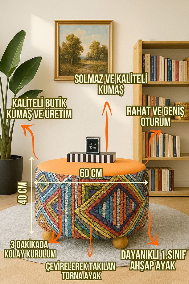 Linonova Xlarge Oturma Alanı Pofidik Puf Bench Orta Sehpa Ahşap Ayak - 2