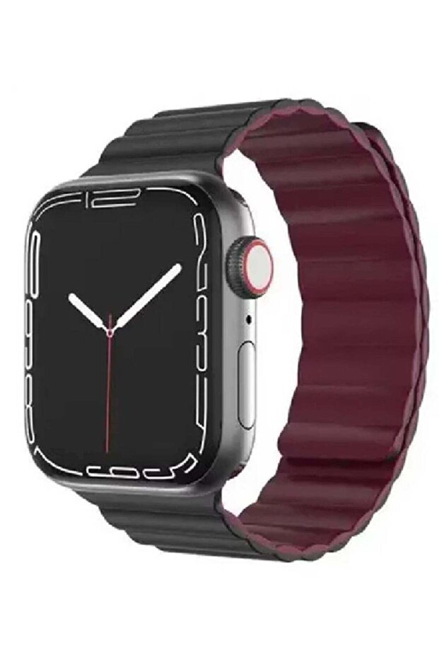 Leather Link Watch Strap for Apple Watch 42/44/45/49mm - Black / Red