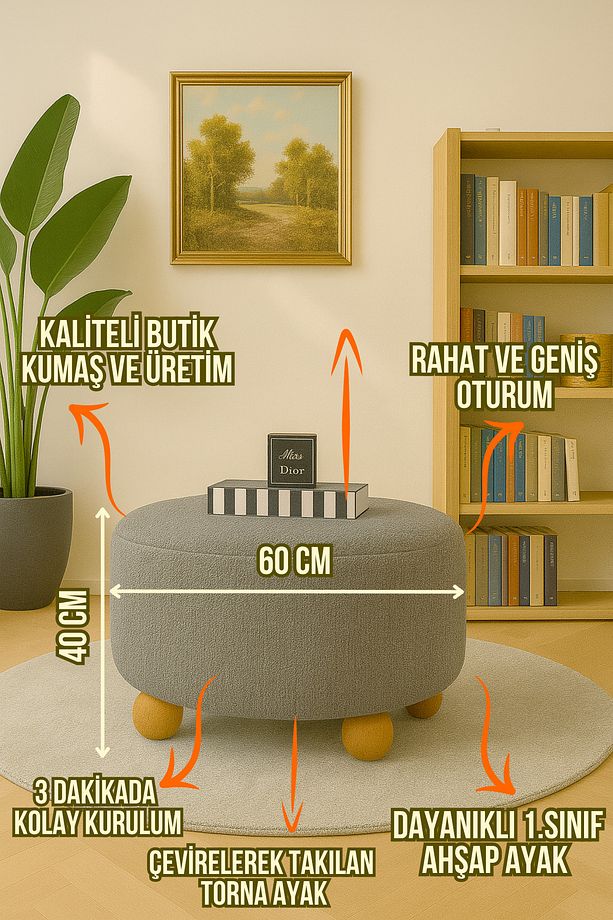 Linonova Xlarge Oturma Alanı Pofidik Puf Bench Orta Sehpa Ahşap Ayak - 2