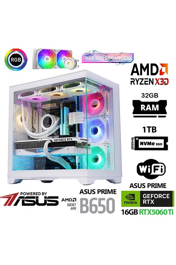 Prime X1 Ryzen 7 7800x3d 32gb Ddr5 1tb M.2 Ssd 16gb Rtx5060 Ti Sıvı Soğutmalı Hazır Sistem - 1