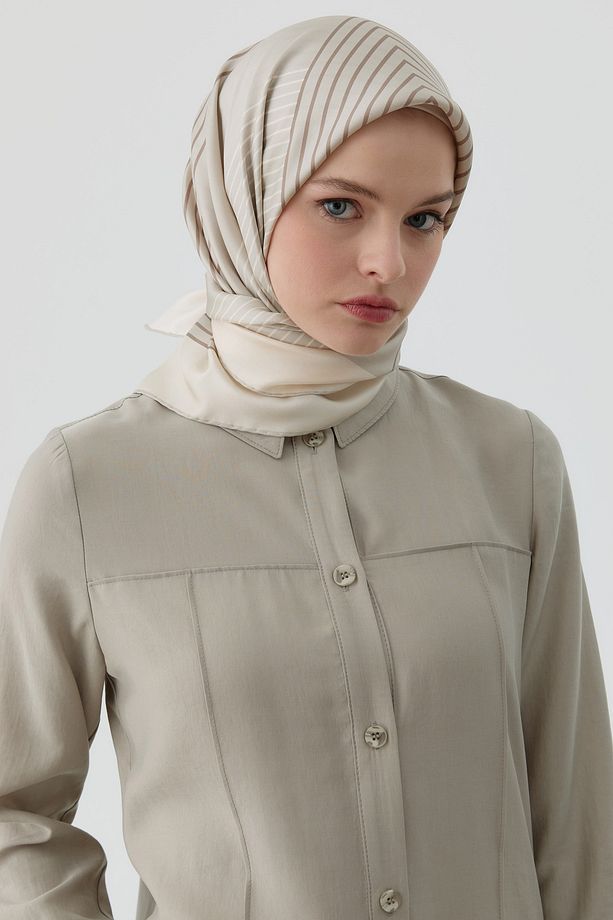 Yansıma Twill İpek Eşarp - Taş - 2