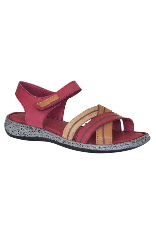 25Y Nbl10 Burgundy Women's Genuine Leather Daily Sandals