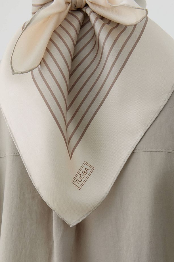 Yansıma Twill İpek Eşarp - Taş - 5
