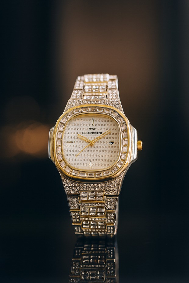 Popular Stone Model Calendar Metal Women's Wrist Watch