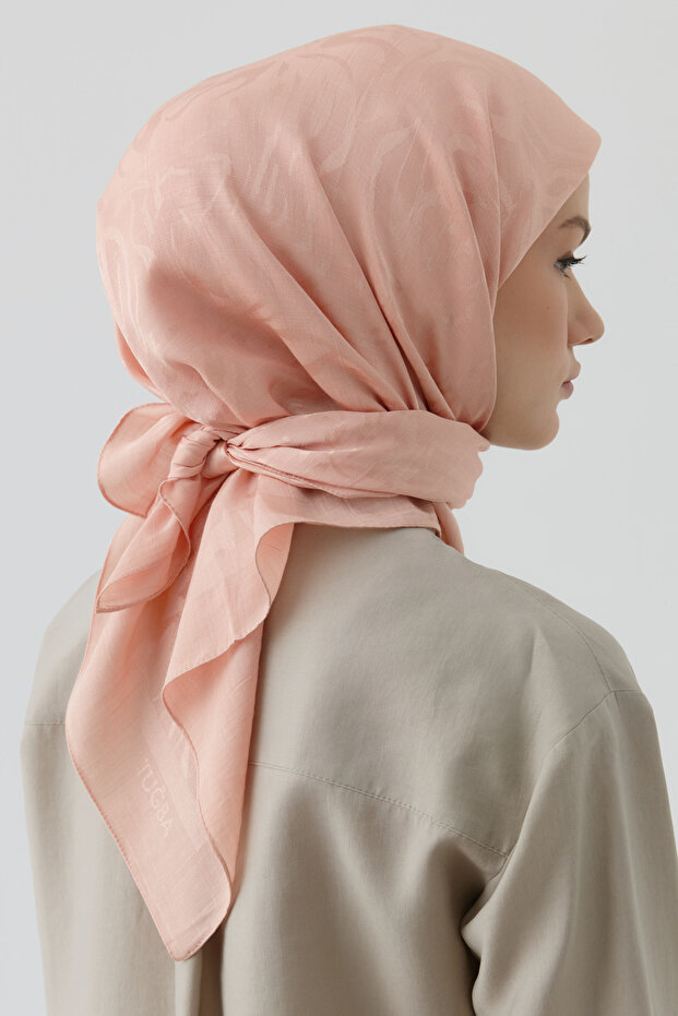 Dalgalı Nida Naturel Eşarp - Somon - 5