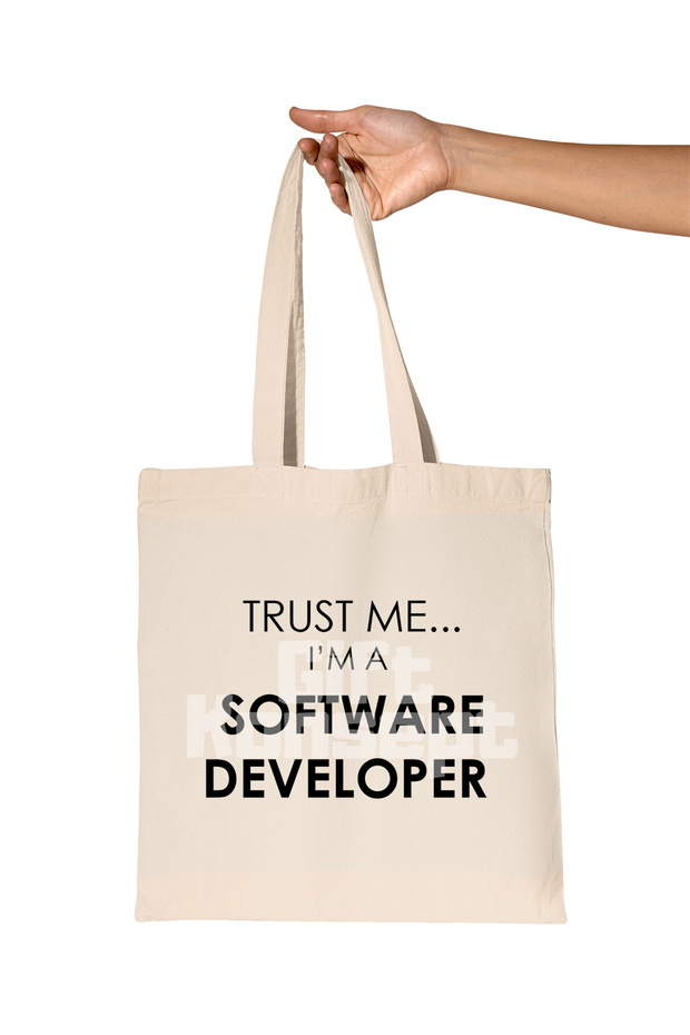 ثق بي، أنا مطور برامج، حقيبة من القماش الخام العضوي مطبوعة - 1