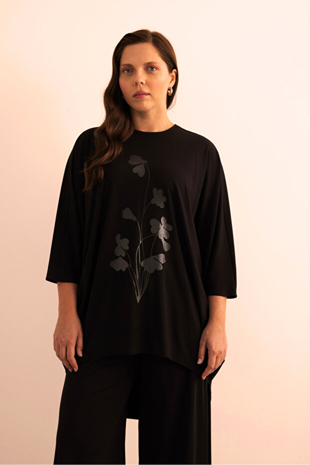 Şeffaf Baskı Detaylı , Rahat Kalıp Örme Tweenset - 2